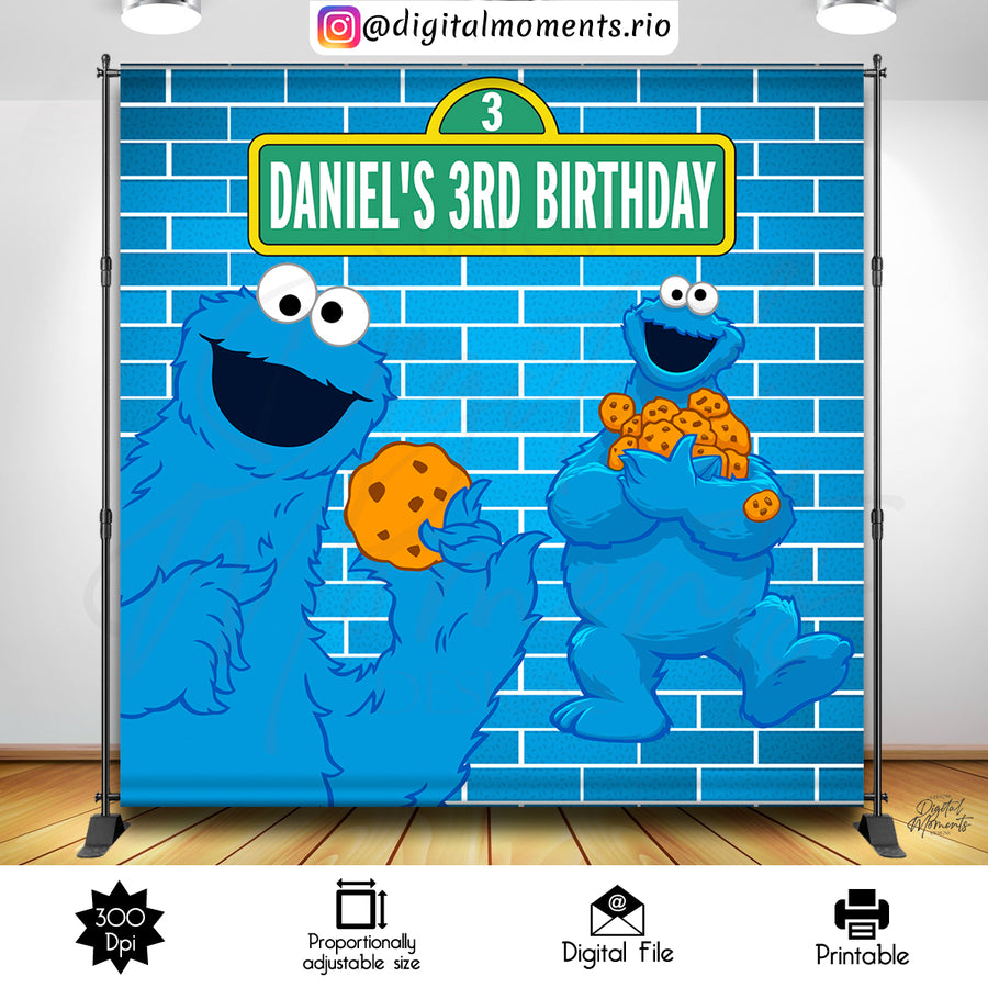 Cookie Monster 8x8 Custom Backdrop, Digital file only | Custom Digital Download for Kids Party or Event
