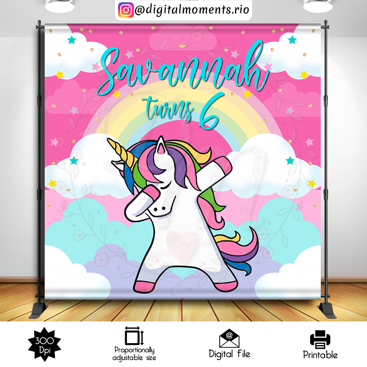 Fondo personalizado Dabbing Unicorn 8x8, solo archivo digital
