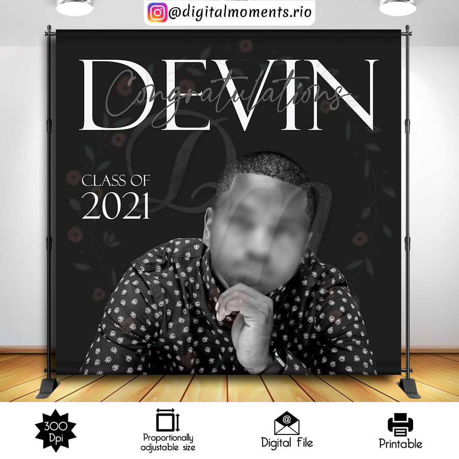 Graduation 8x8 Custom Backdrop with 1 picture, Digital file only | Custom Digital Download for Kids Party or Event