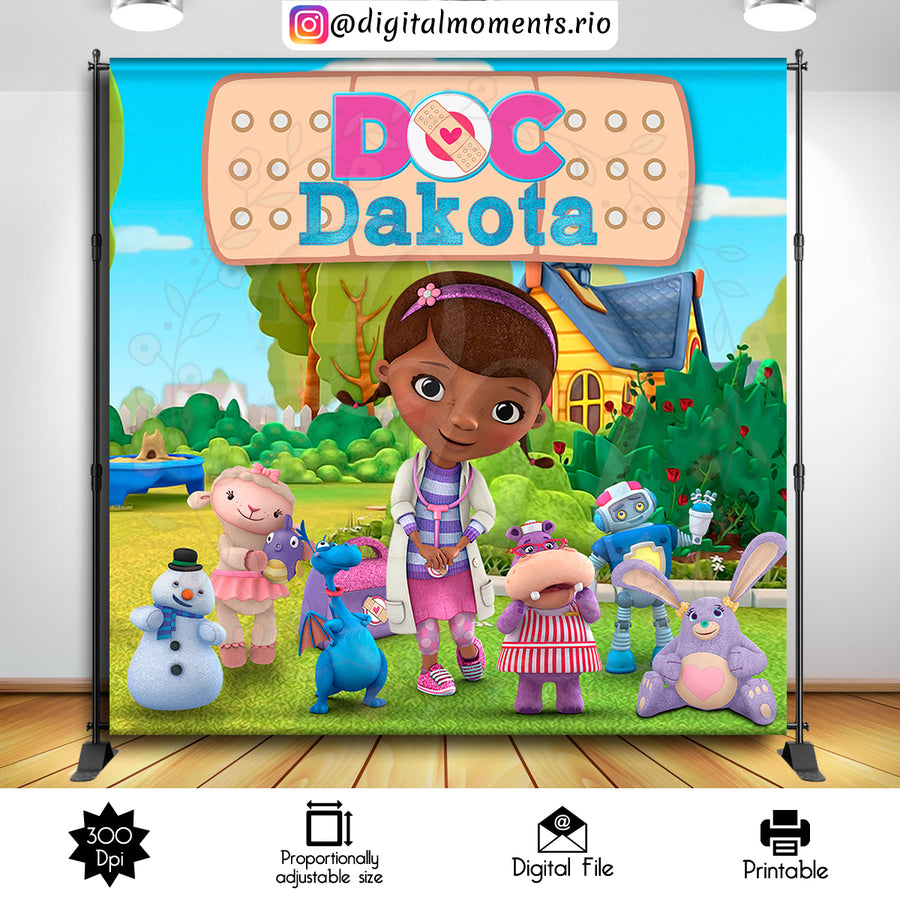 Doc McStuffing 8x8 custom backdrop, Digital file only | Custom Digital Download for Kids Party or Event