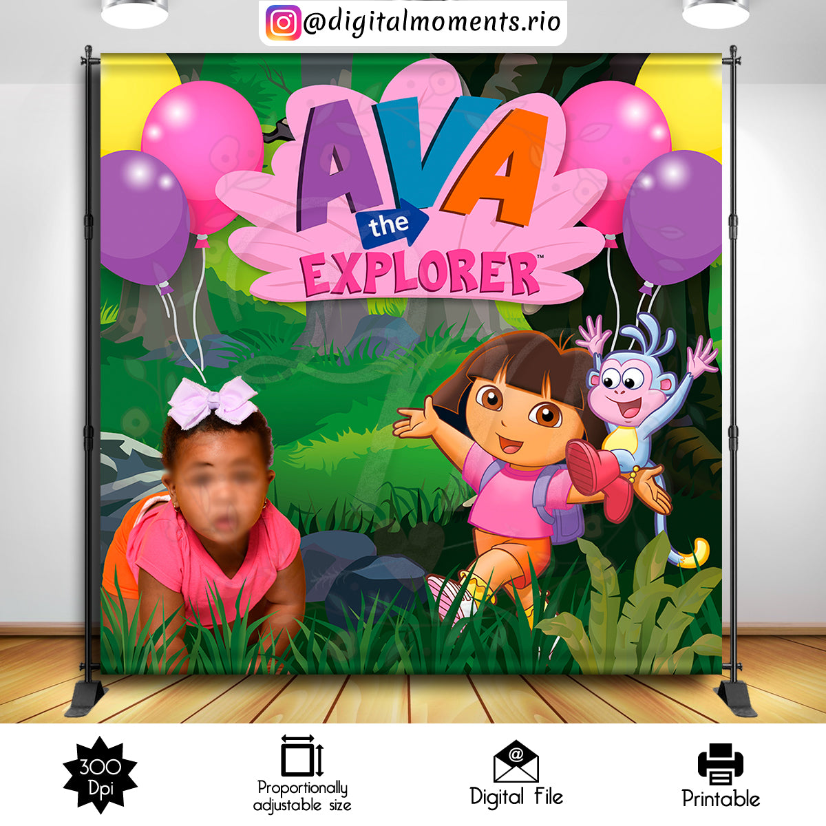 Dora la Exploradora 8x8 Fondo personalizado con imagen, solo archivo digital