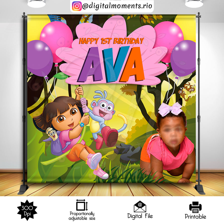 Dora the Explorer 8x8 Custom backdrop with picture, Digital file only | Custom Digital Download for Kids Party or Event
