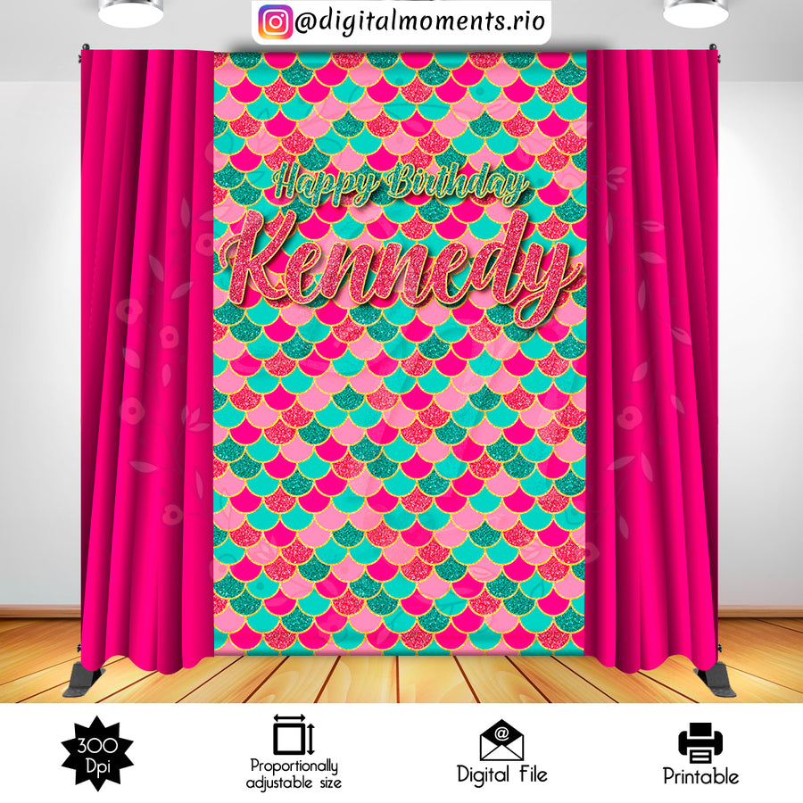 Mermaid 5x8 Custom Backdrop, Digital file only | Custom Digital Download for Kids Party or Event