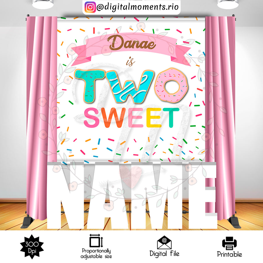 Two Sweet 6x6 Custom Backdrop, Digital file only | Custom Digital Download for Kids Party or Event