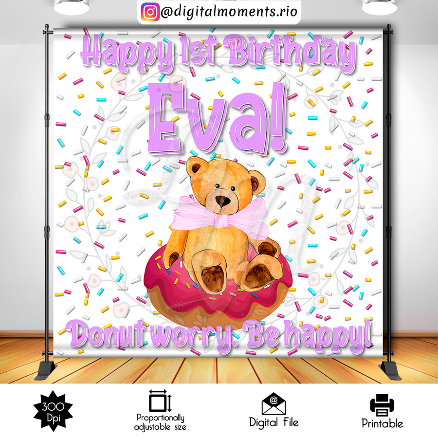Donut Teddy Bear 8x8 Custom Backdrop, Digital file only | Custom Digital Download for Kids Party or Event