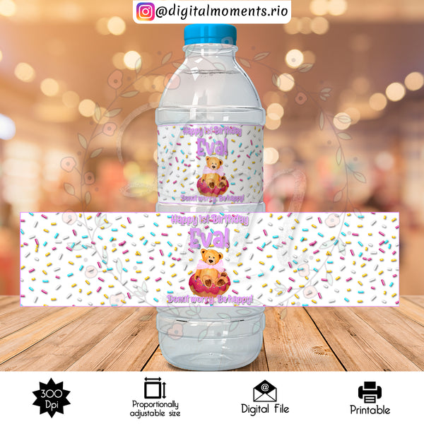 Teddy Bear / Donut Custom Water Bottle Label, Custom Digital File | Digital Download for Events for Events. arts, bear, bottle, celebration,…