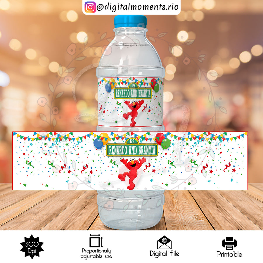Elmo Custom Water Bottle Label, Digital file only | Custom Digital Download for Kids Party or Event