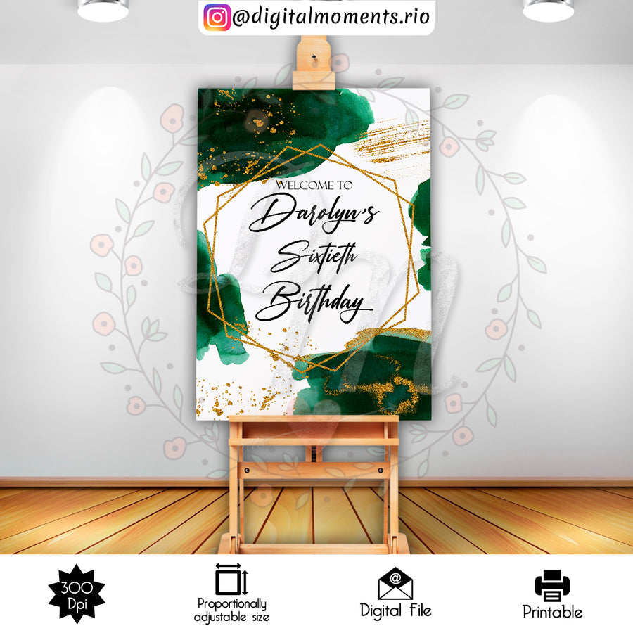 Emerald and Gold 2x3 Custom sign, Digital file only | Custom Digital Download for Kids Party or Event