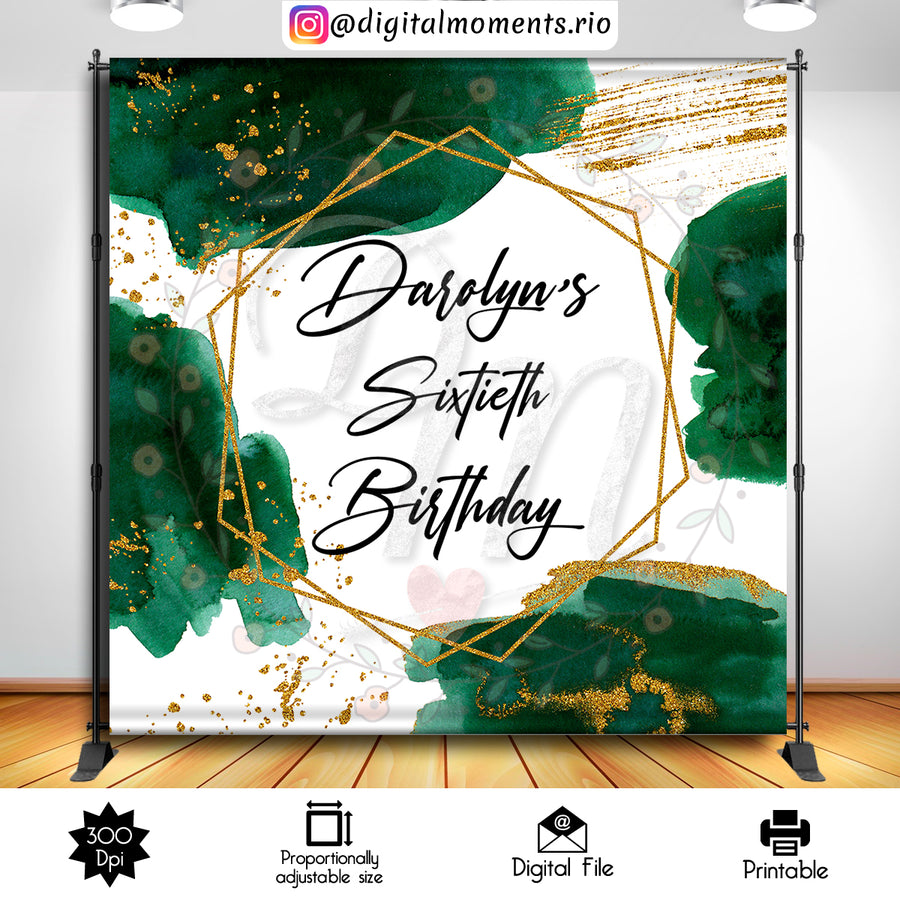 Emerald and Gold 8x8 Custom Backdrop, Digital file only | Custom Digital Download for Kids Party or Event