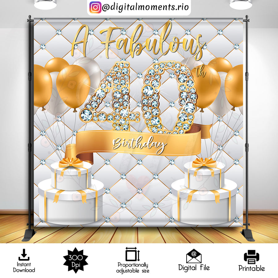 A Fabulous 40th 8x8 Digital Backdrop Design, Instant Download | Custom Digital Download for Kids Party or Event