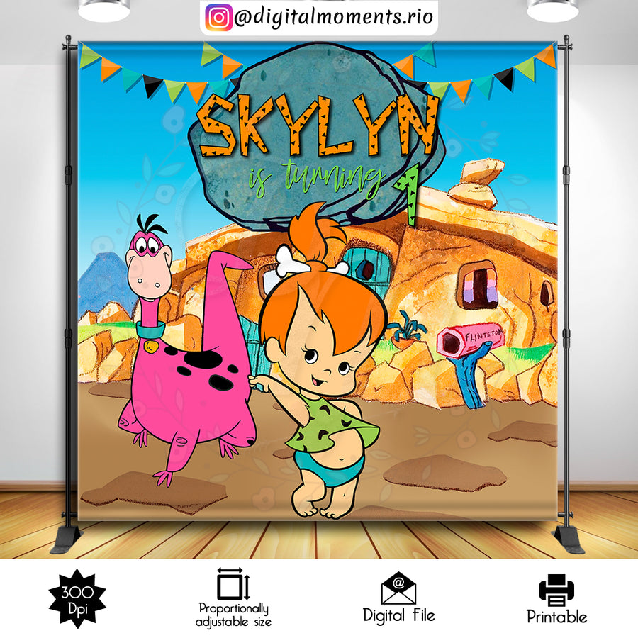 Pebbles Flintstone 8x8 custom backdrop, Digital file only | Custom Digital Download for Kids Party or Event