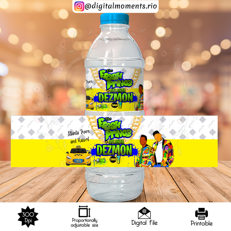 Fresh Prince Custom Water Bottle Label, Digital file only | Custom Digital Download for Kids Party or Event