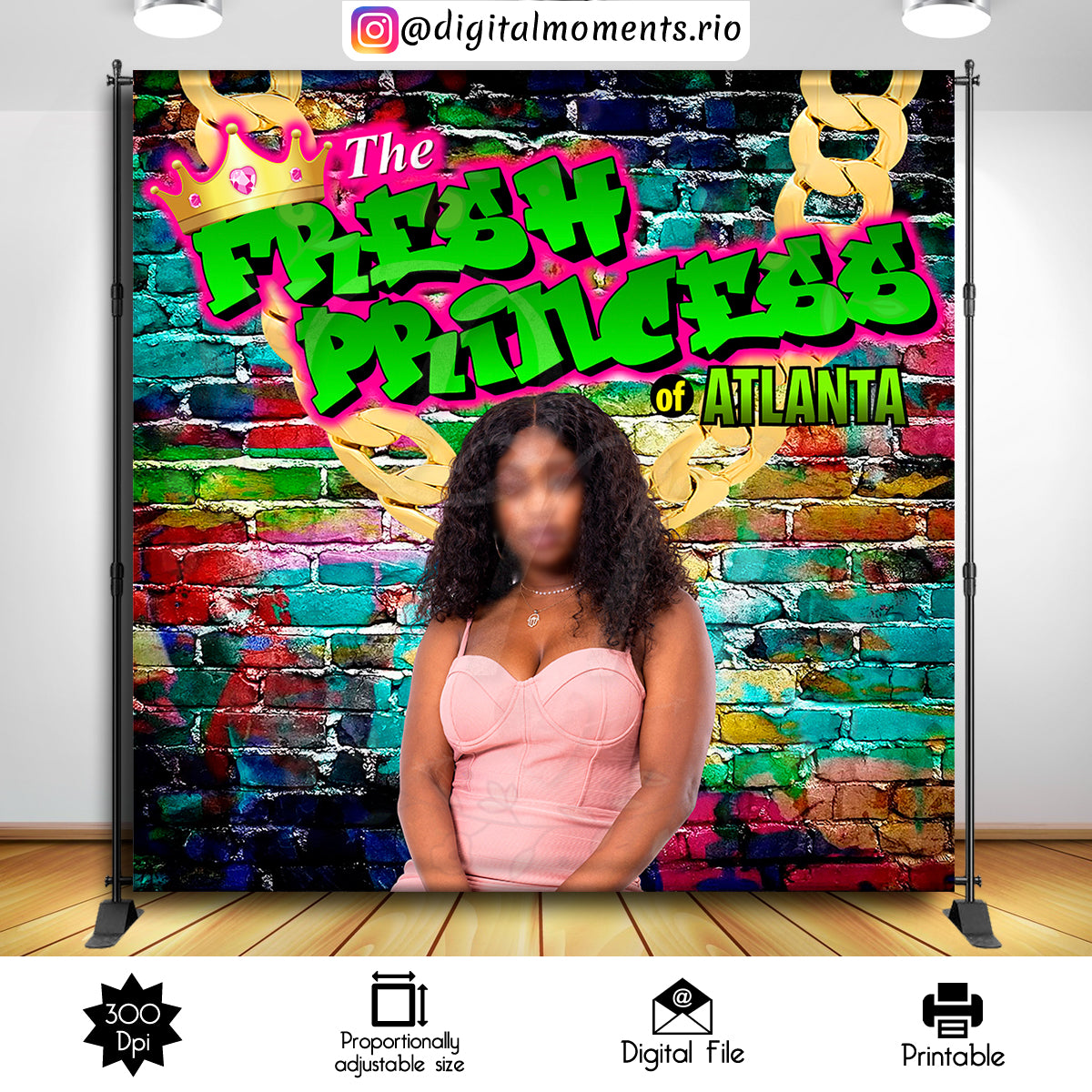 Fresh Princess 8x8 Custom Backdrop with one picture, Digital file only