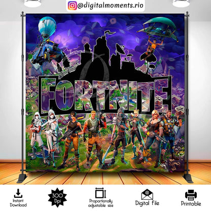 Diseño de telón de fondo digital Fortnite 8x8, descarga instantánea