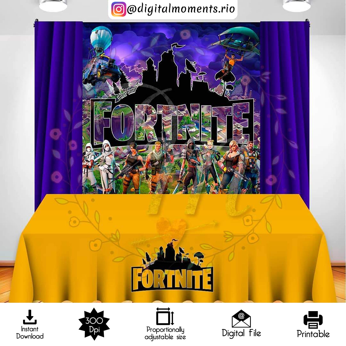 Diseño de telón de fondo digital Fortnite 8x8, descarga instantánea