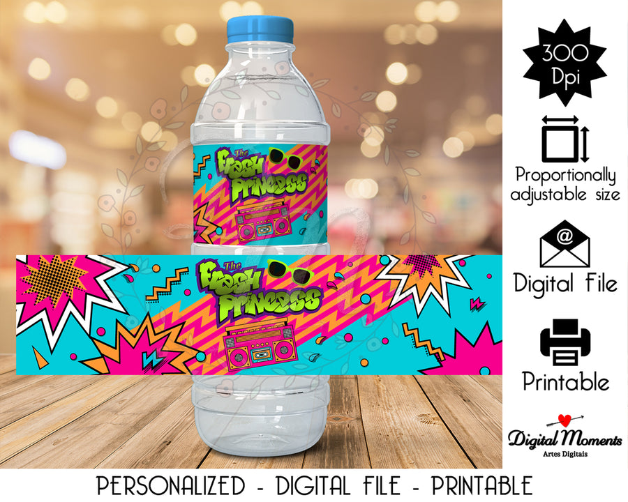 Fresh Prince Custom Water Bottle Label, Digital file only | Custom Digital Download for Kids Party or Event