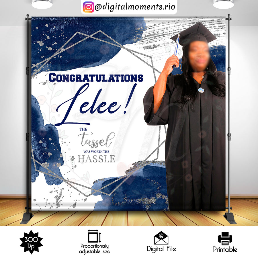 Graduation 8x8 Custom Backdrop with 1 picture, Digital file only | Custom Digital Download for Kids Party or Event