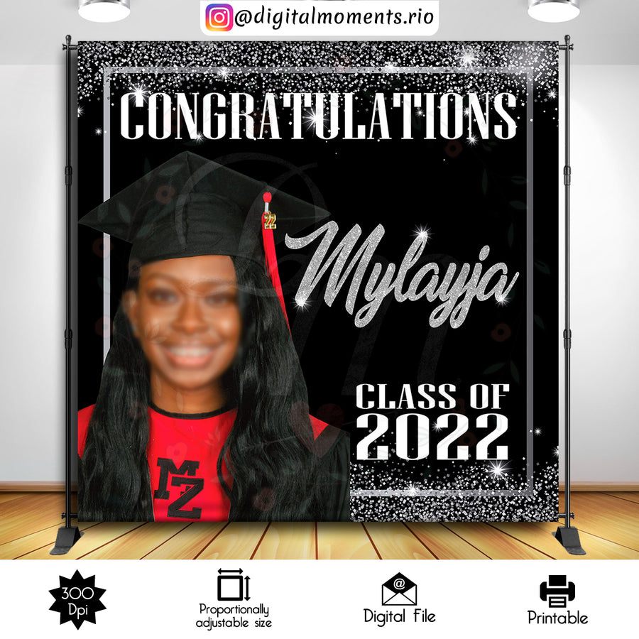 Graduation 8x8 Custom Backdrop with 1 picture, Digital file only | Custom Digital Download for Kids Party or Event