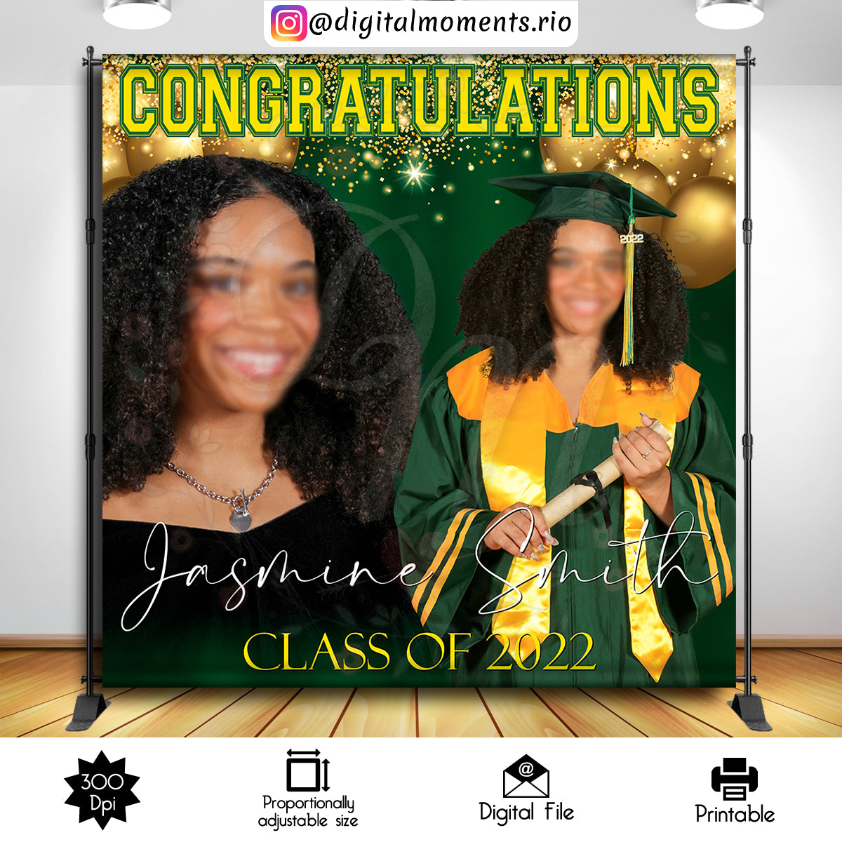 Graduation 8x8 Custom Backdrop with 2 pictures, Digital file only