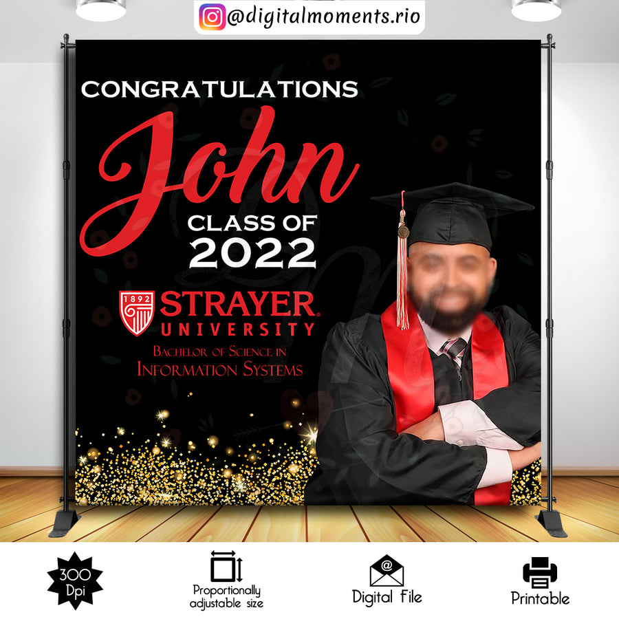 Graduation 8x8 Custom Backdrop with 1 picture, Digital file only | Custom Digital Download for Kids Party or Event
