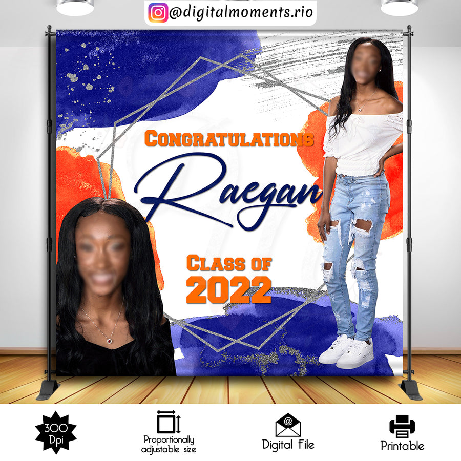 Graduation 8x8 Custom Backdrop with 2 pictures, Digital file only | Custom Digital Download for Kids Party or Event
