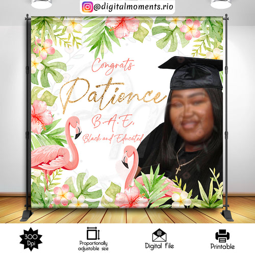 Graduation Tropical Flamingo Patience 8x8, events, custom, picture, graduation, 8x8, backdrop