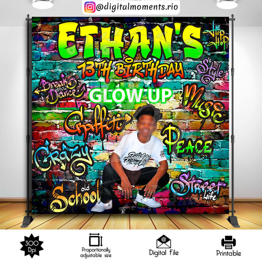 Graffity Glow Up 8x8 Custom Backdrop with 1 picture, Digital file only