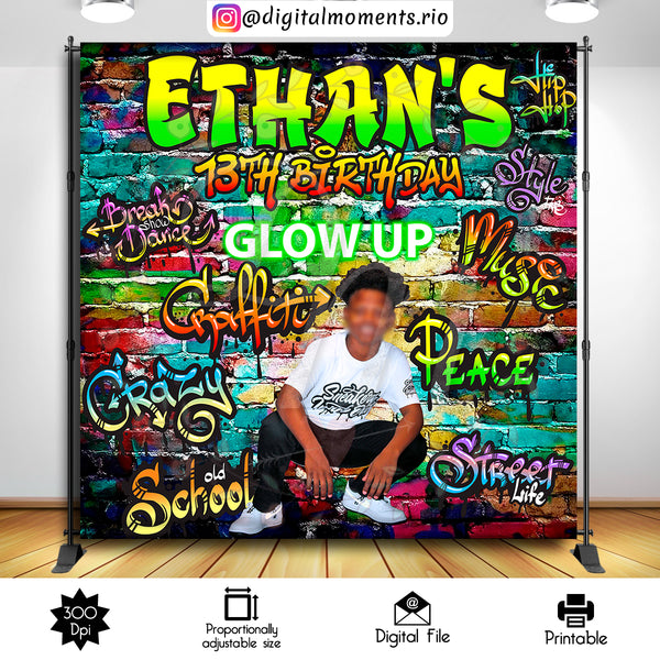 Graffity Glow Up 8x8 Custom Backdrop with 1 picture, Custom Digital File | Digital Download for Events for Events. 1, 8x8, arts, backdrop, b…