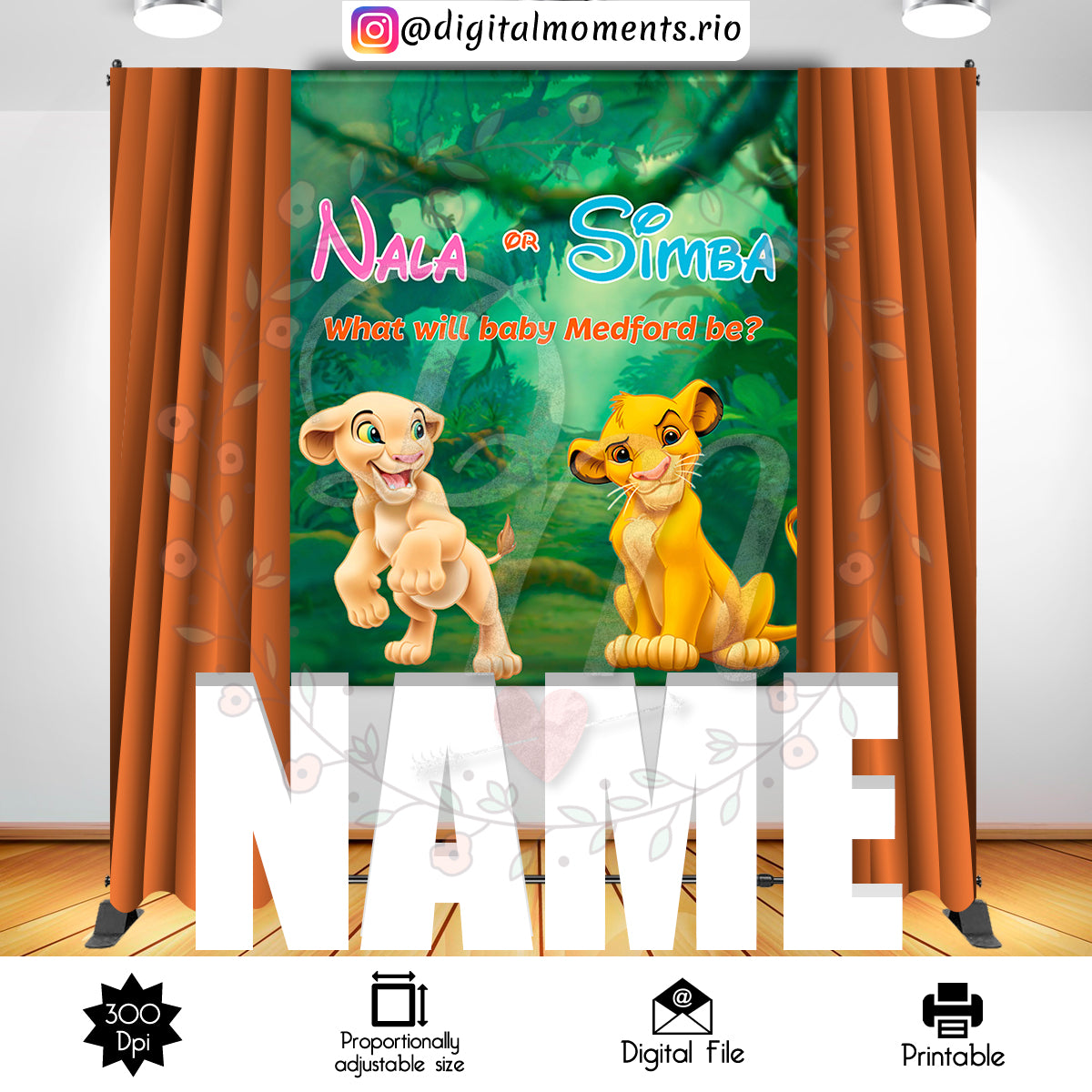 Nala or Simba, Gender Reveal 5x6 Custom Backdrop, Digital file only
