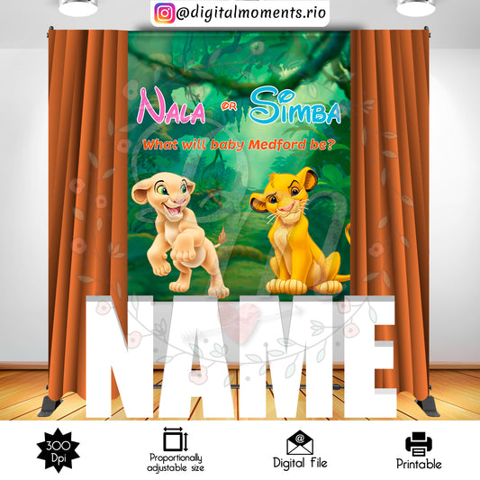 Nala o Simba, Fondo personalizado de revelación de género 5x6, solo archivo digital