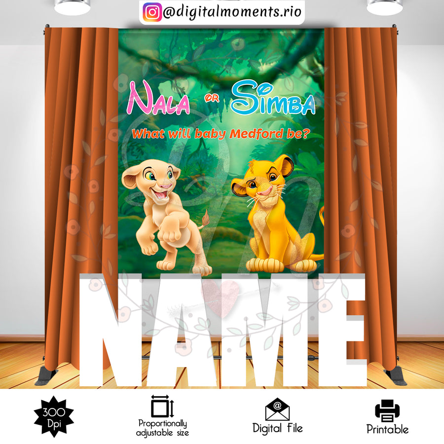 Nala or Simba, Gender Reveal 5x6 Custom Backdrop, Digital file only | Custom Digital Download for Kids Party or Event