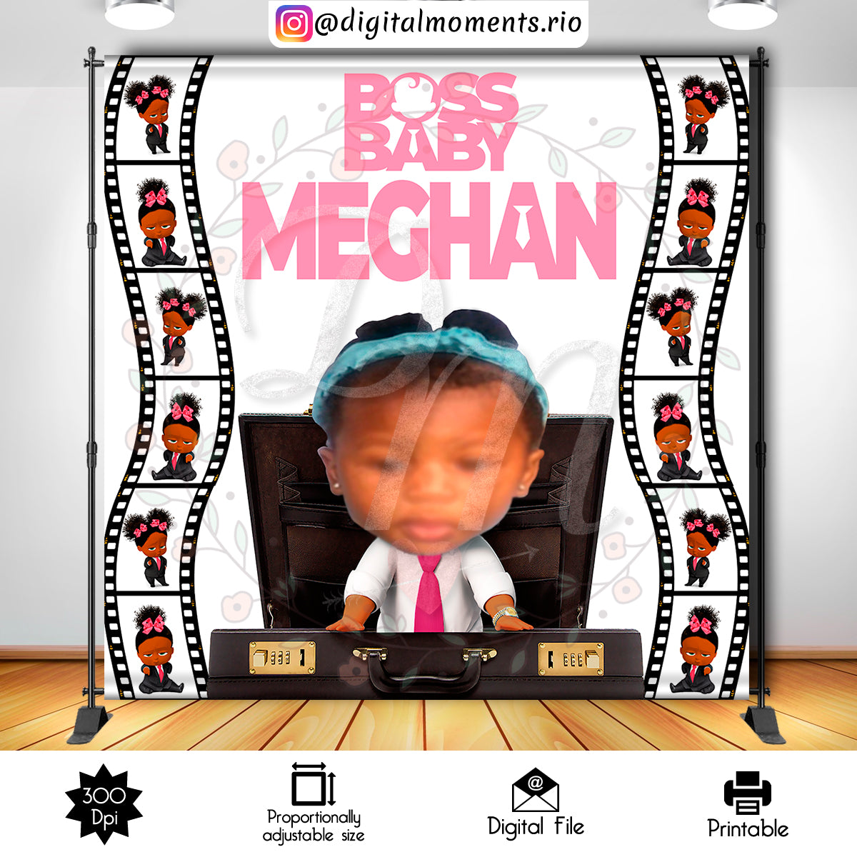 Girl Boss Baby 8x8 Custom backdrop with picture, Digital file only