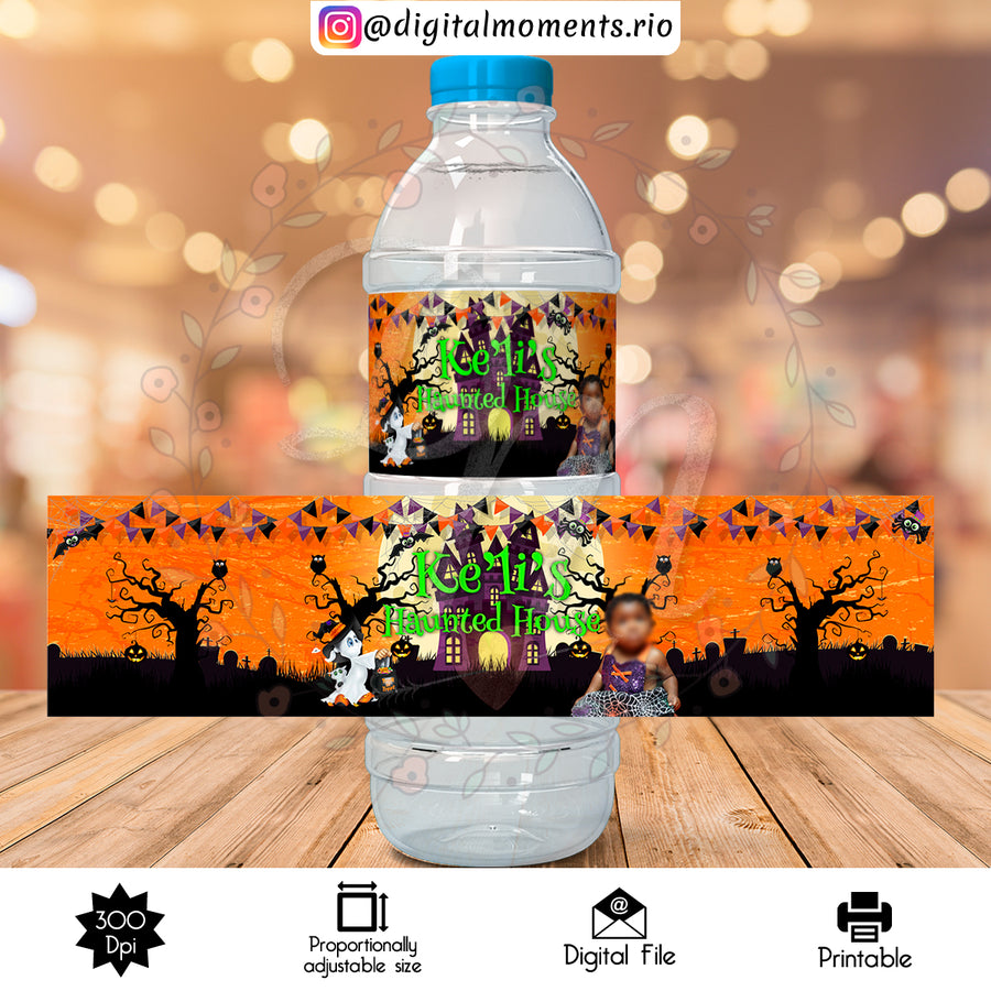Halloween Custom Water Bottle Label With Picture, Digital file only | Custom Digital Download for Kids Party or Event