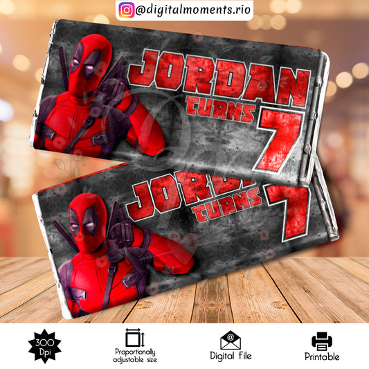 Deadpool Custom Candy Bar Wrapper, Digital file only