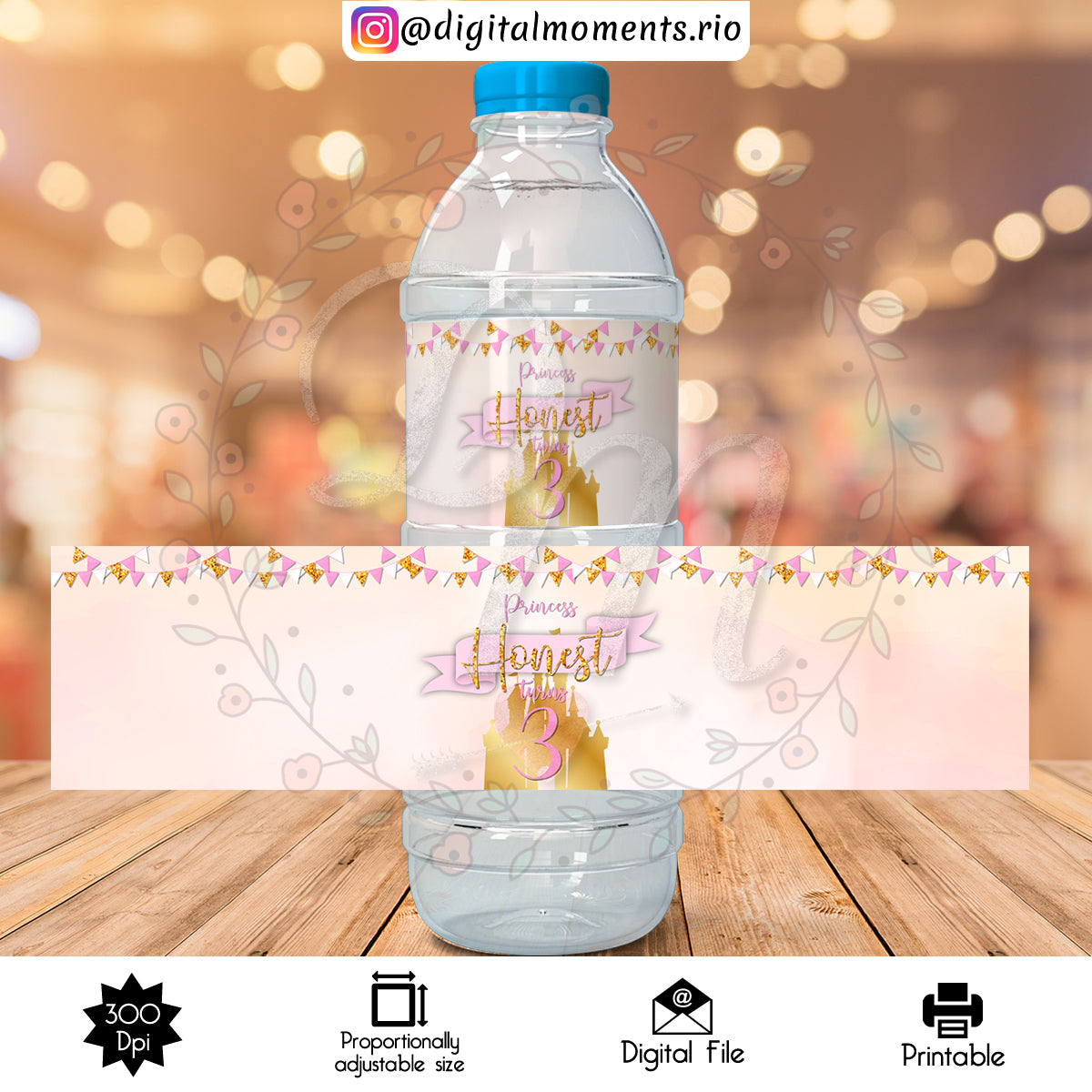 Etiqueta de botella de agua personalizada de Little Princess, solo archivo digital