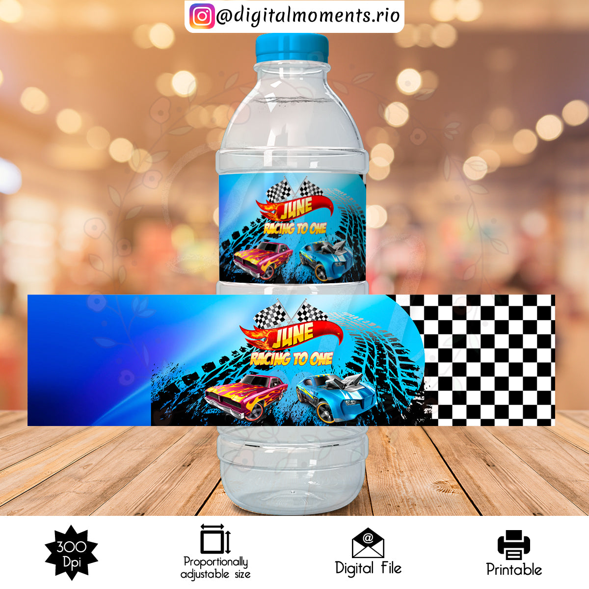 Etiqueta de botella de agua personalizada de Hot Wheels, solo archivo digital