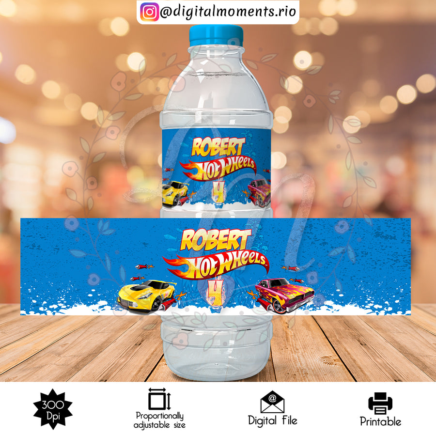 Hot Wheels Custom Water Bottle Label, Digital file only | Custom Digital Download for Kids Party or Event