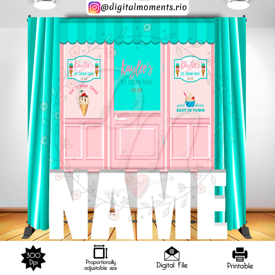 Ice Cream Palor 6x6 Custom Backdrop, Digital file only | Custom Digital Download for Kids Party or Event