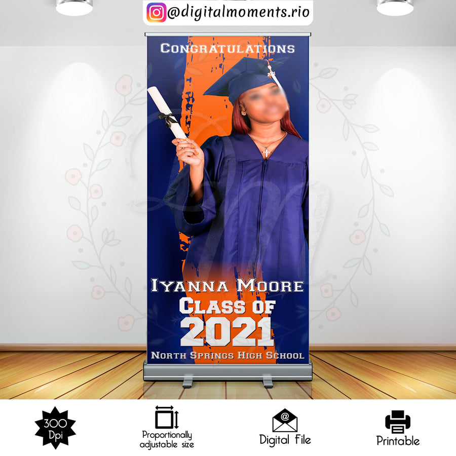 Graduation 31,5x80 Custom Backdrop with 1 picture, Digital file only | Custom Digital Download for Kids Party or Event
