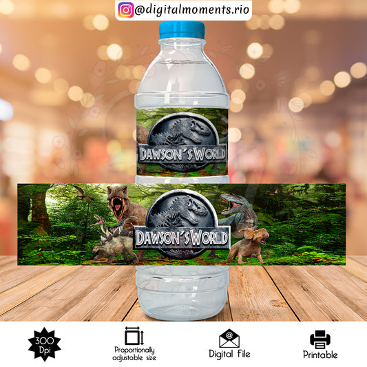 Etiqueta de botella de agua personalizada de Jurassic Park, solo archivo digital