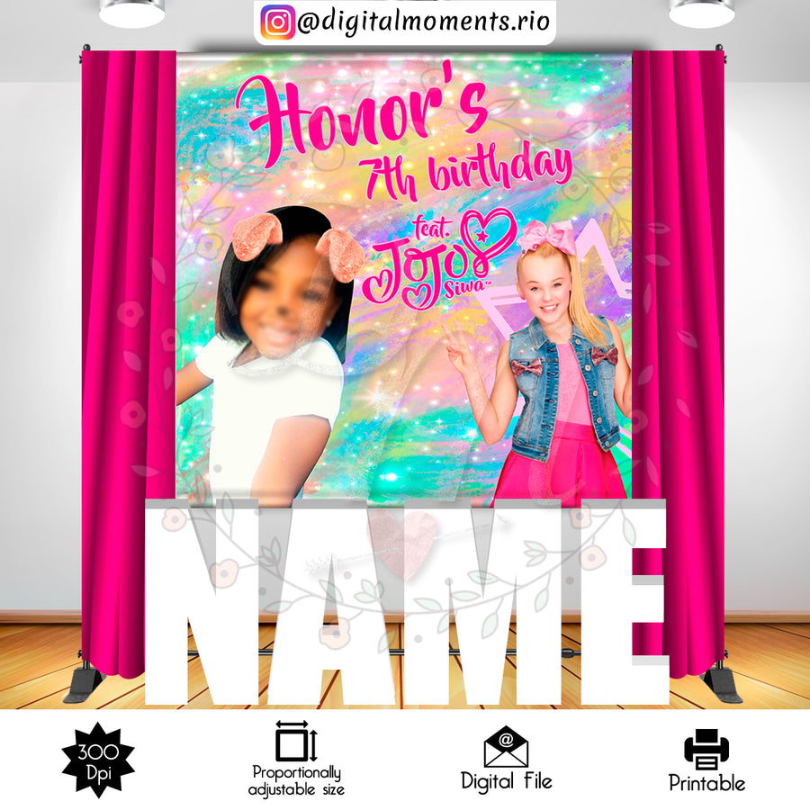 Jojo Siwa 6x6 Custom backdrop with picture, Digital file only | Custom Digital Download for Kids Party or Event