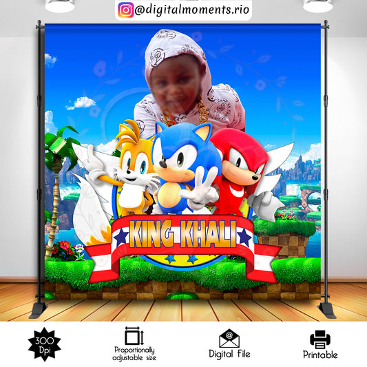 Sonic Birthday 8x8 Custom Backdrop with picture, Digital file only