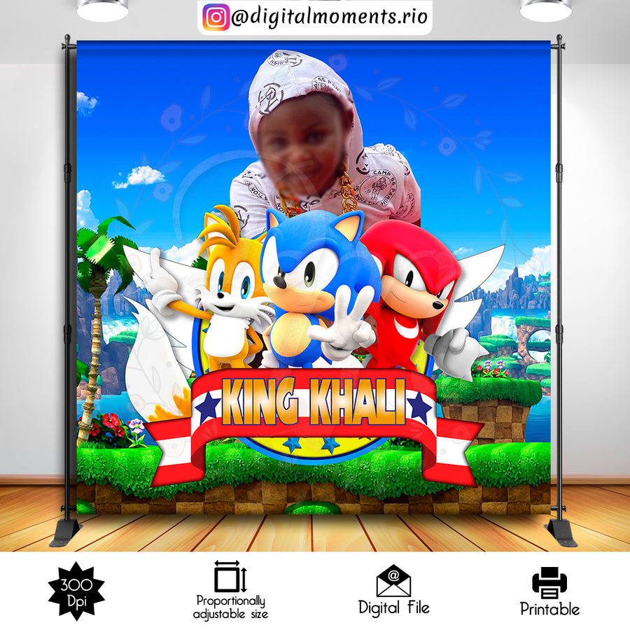 Sonic Birthday 8x8 Custom Backdrop with picture, Digital file only | Custom Digital Download for Kids Party or Event