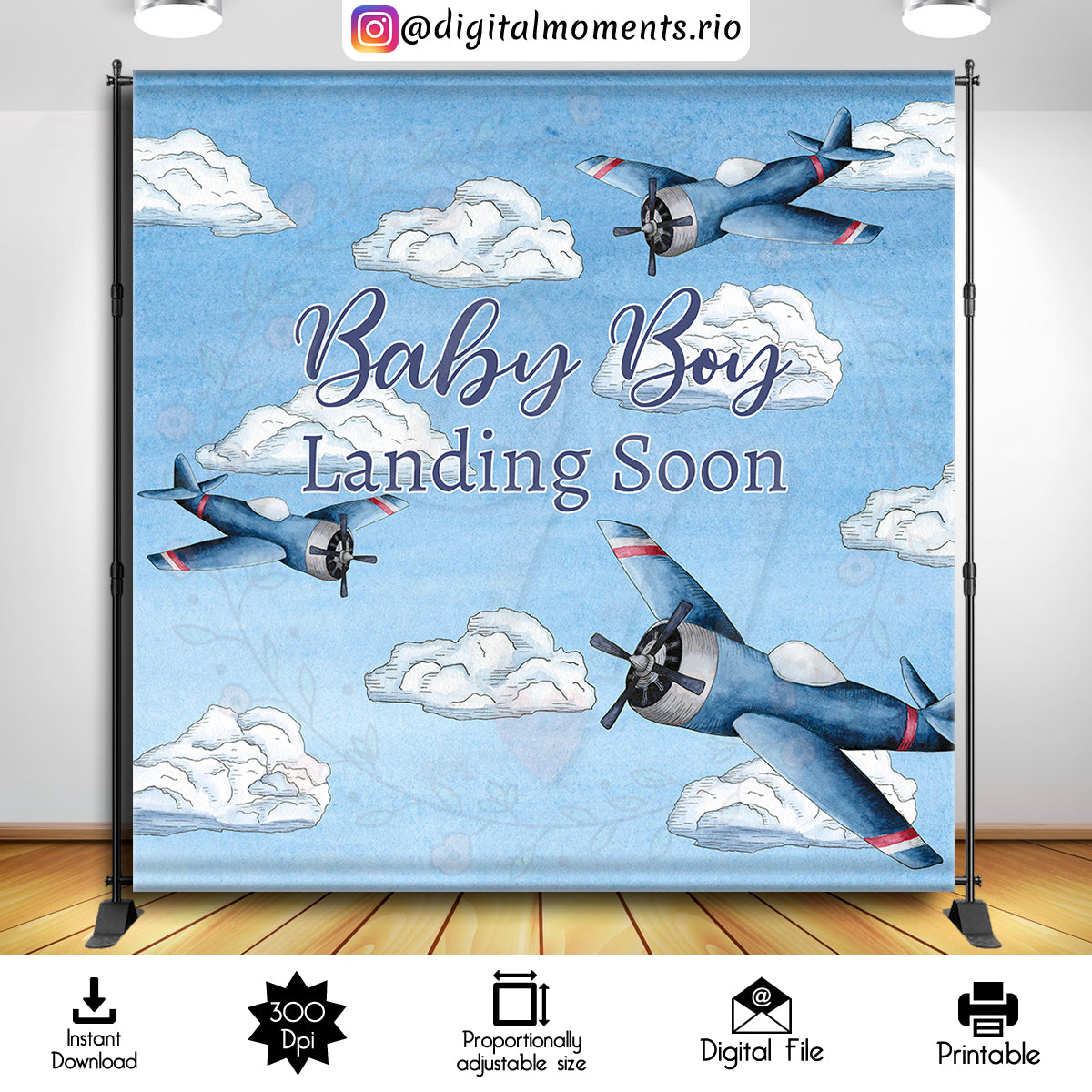 Baby Boy Langing Soon 8x8 Diseño de fondo digital, descarga instantánea