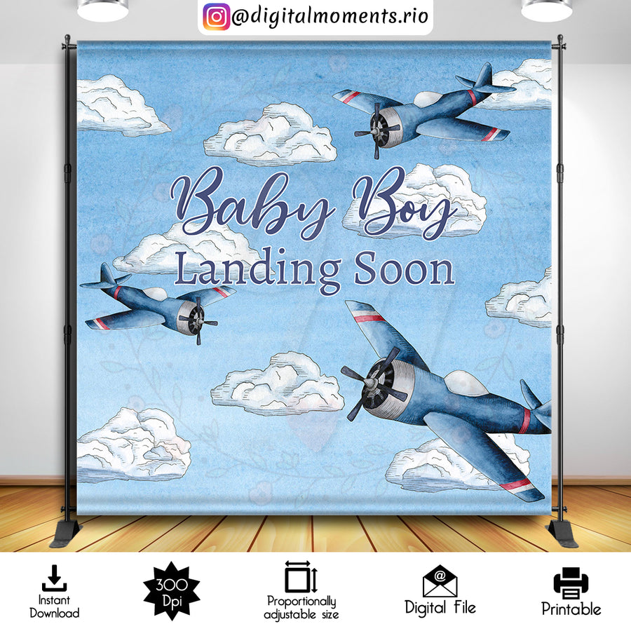 Baby Boy Langing Soon 8x8 Digital Backdrop Design, Instant Download | Custom Digital Download for Kids Party or Event