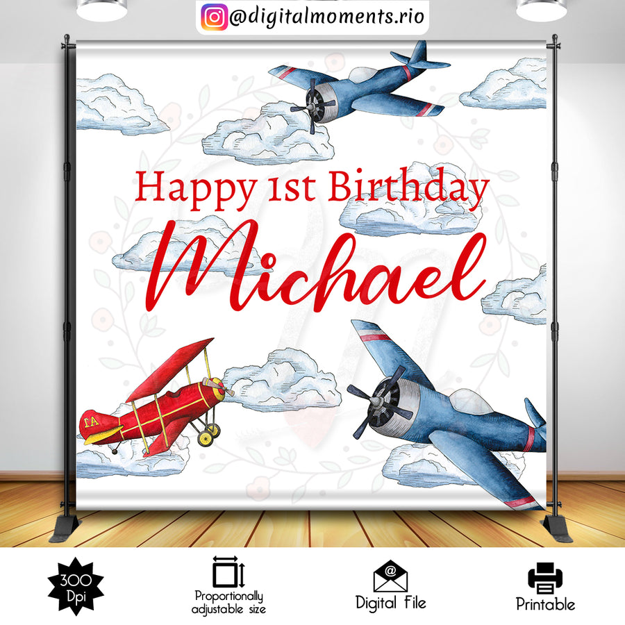 Airplanes Birthday 8x8 Custom Backdrop, Digital file only | Custom Digital Download for Kids Party or Event