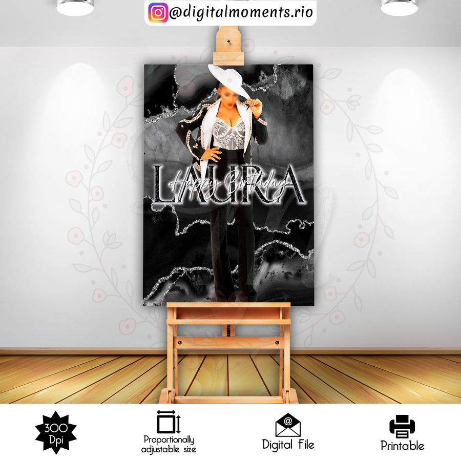 Black and Silver 2x3 Custom sign with 1 picture, Digital file only | Custom Digital Download for Kids Party or Event