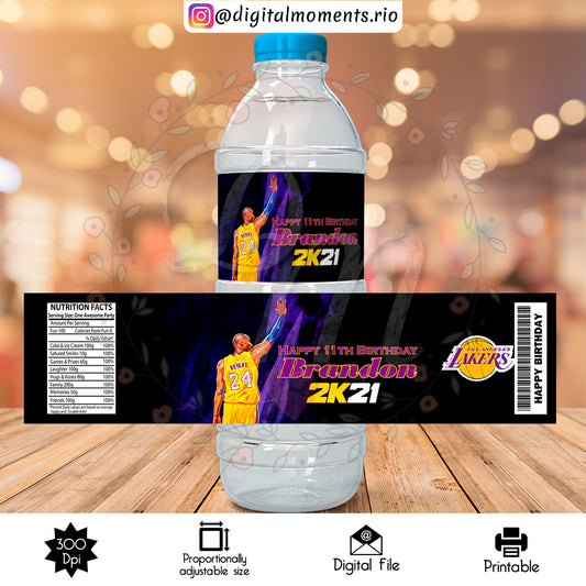 Etiqueta de botella de agua personalizada NBA 2K21 Lakers, solo archivo digital