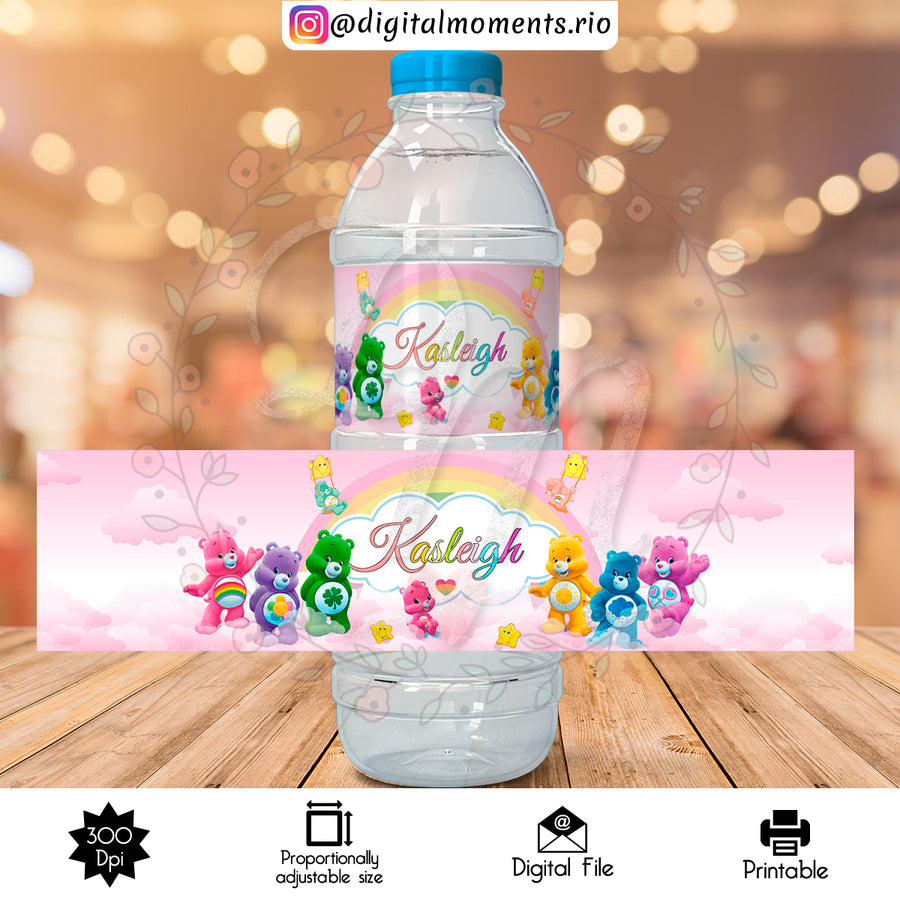 Care Bears Custom Water Bottle Label, Digital file only | Custom Digital Download for Kids Party or Event