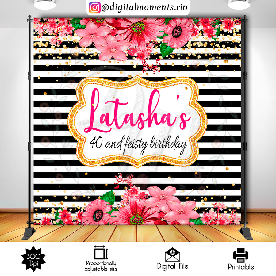 Floral, Black and White 8x8 Custom backdrop, Digital file only | Custom Digital Download for Kids Party or Event